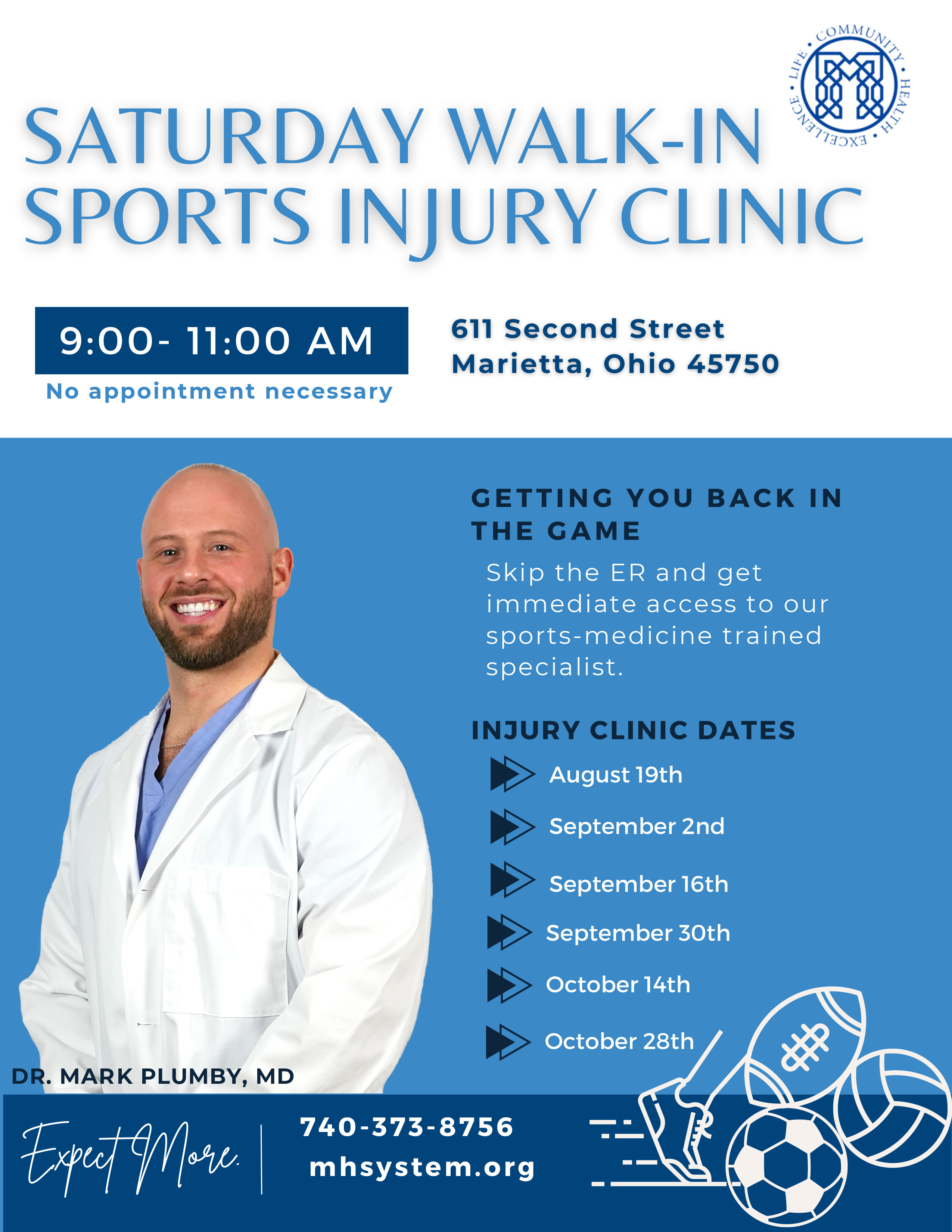 saturday sports injury clinic flyer